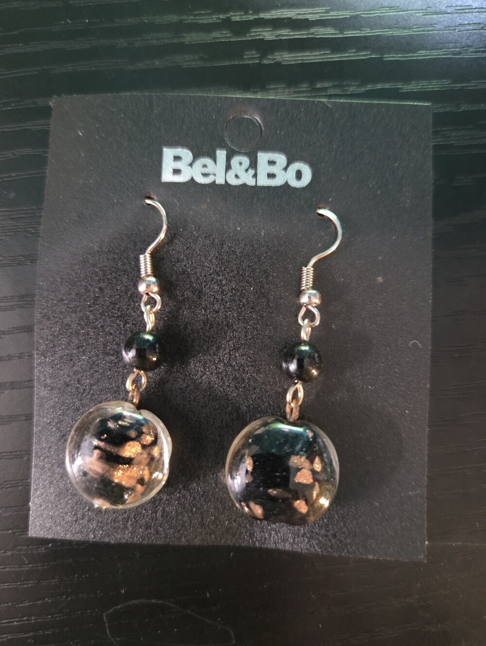 Bel & Bo Black and Gold Glass Drop Earrings